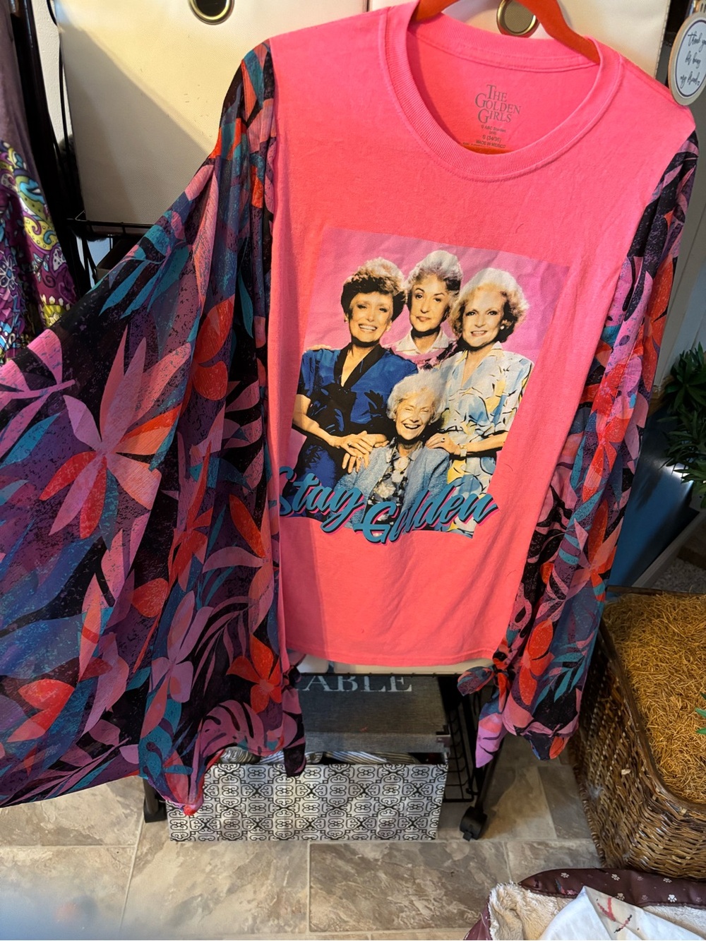 Golden Girls Pink 'Stay Golden' upcycled handcrafted oversized